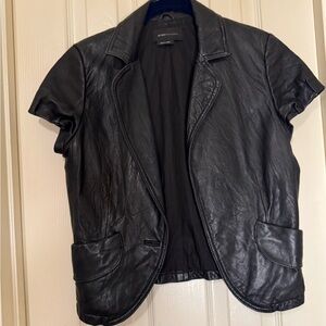 BCBGMaxAzria Black Leather Short-Sleeve Jacket
